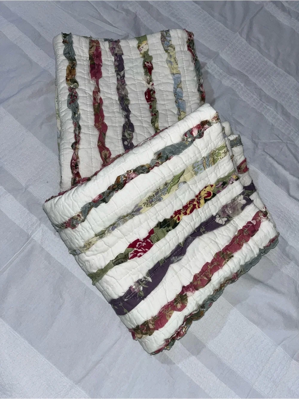 Greenland Home Bella Quilted Ruffle Shams Cotton Mixed Floral Stripe • King 2pc